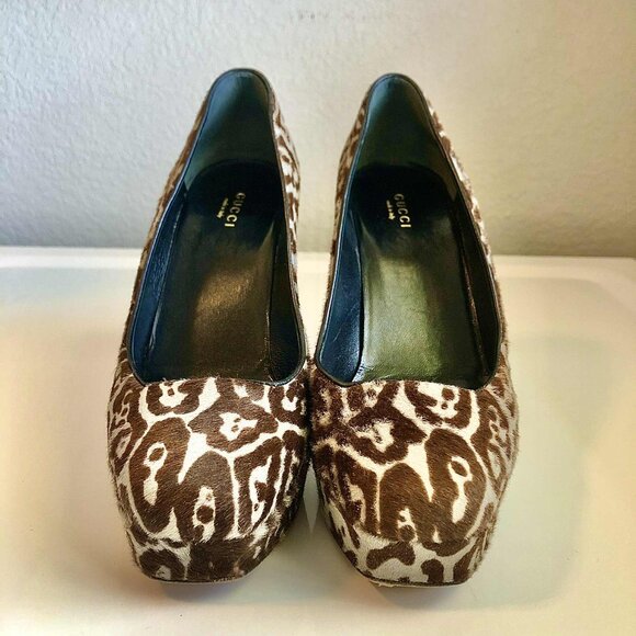Rare GUCCI Leopard Pony-Hair Platform Stiletto Pump Square-Toe 7 MSRP $1280 - Picture 5 of 9